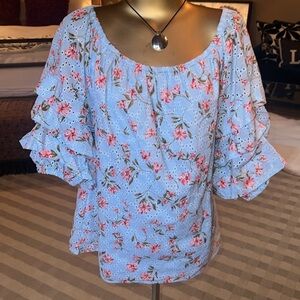 Cece blue eyelet blouse, size medium